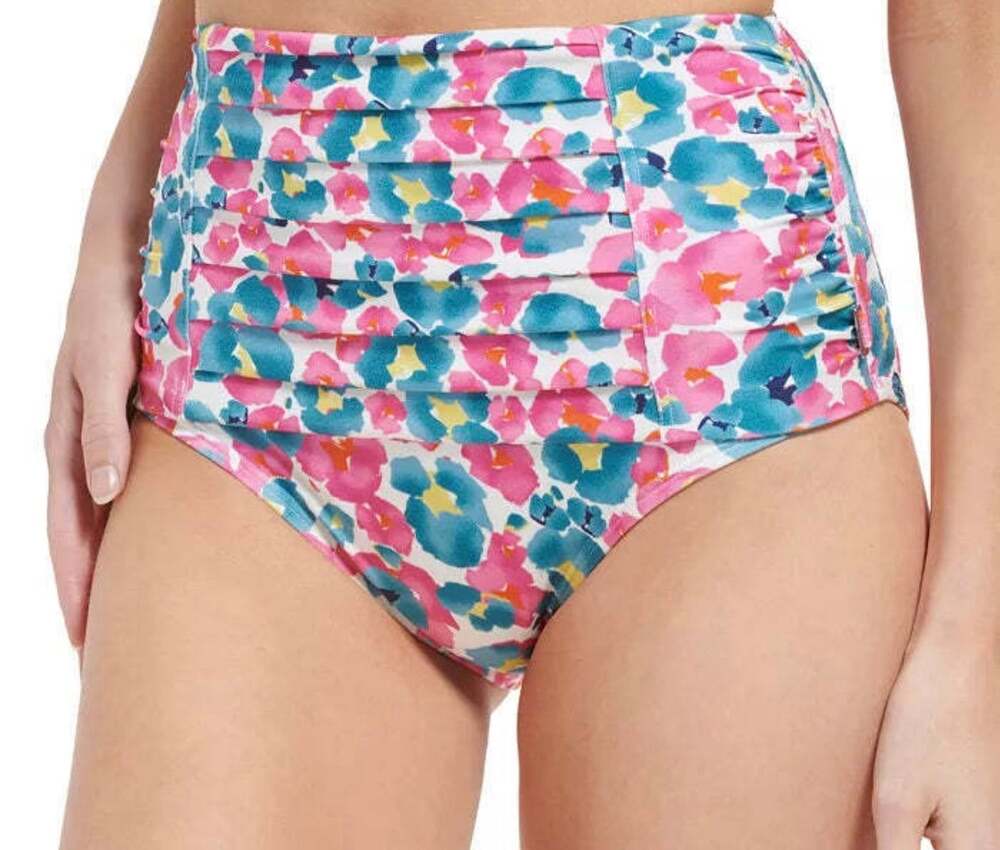 Calvin Klein Cypress Shimmer Floral Print Pleated High Waist Bikini Bottom S NWT